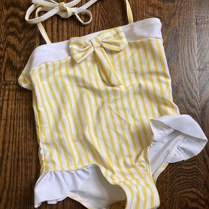 Yellow white stripe baby girl swimsuit 4T NWT